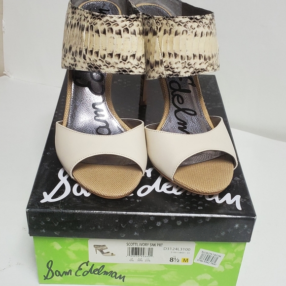 Sam Edelman Scotti Ivory Leather Snake Skin Sandals 8.5" - Picture 6 of 12
